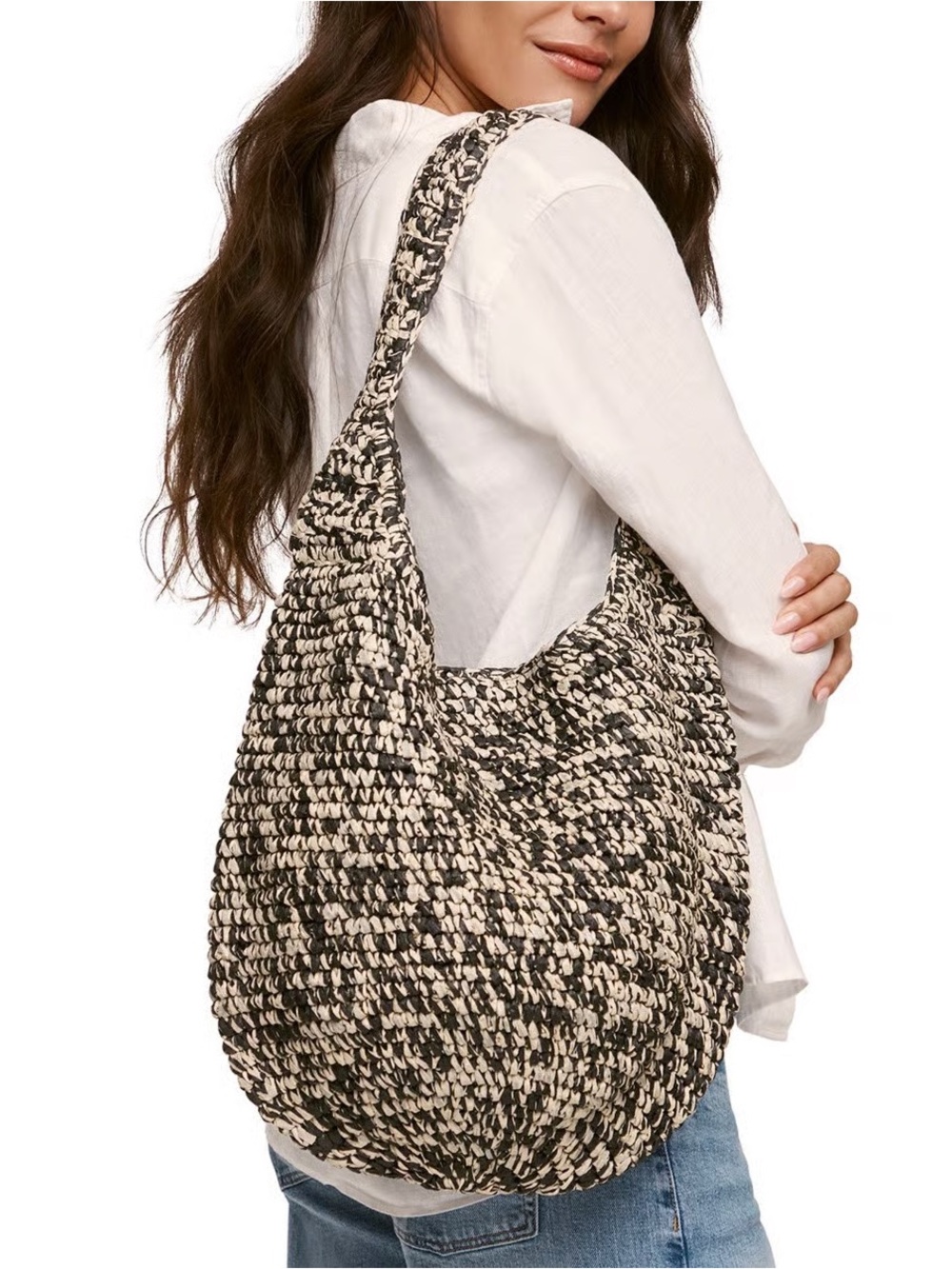 Banana Republic Black and Cream Woven Shoulder Bag
